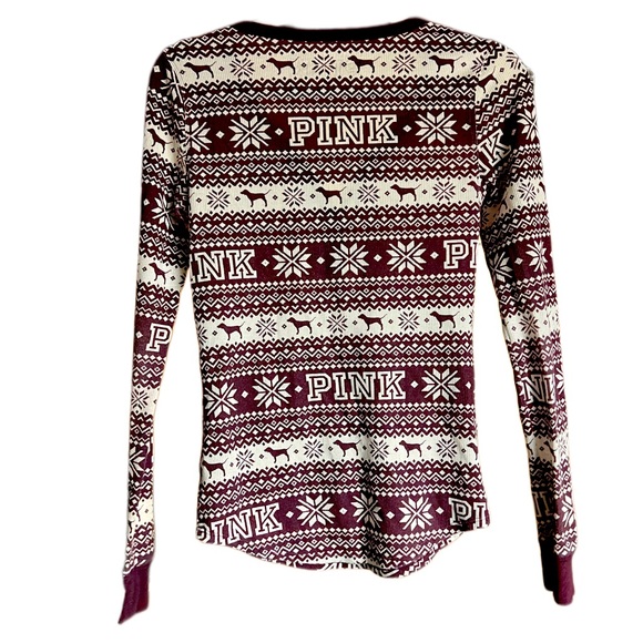 PINK VS Thermal Sleep Holiday Pajama Shirt Size Small - Picture 2 of 4